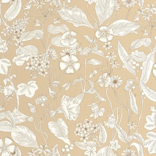 Caselio 106601010 Light Lightness Beige - tapeta w kwiaty i liście z metalicznymi akcentami