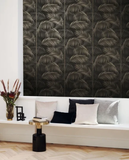 Casadeco 201037146 Annees Folles Le Tout Paris Vert Olive - tapeta w liście palmy