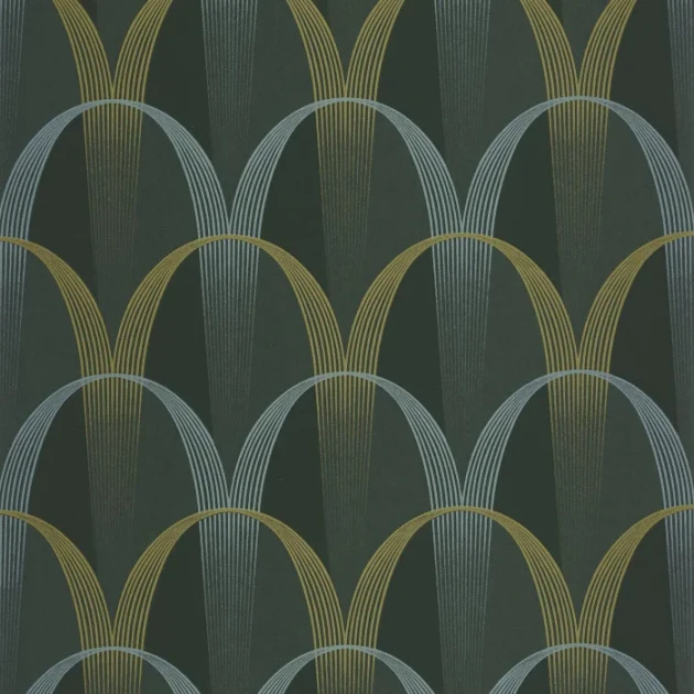 Casadeco 201047728 Annees Folles Entree Des Artistes Vert Taiga - tapeta geometryczne łuki w stylu art deco