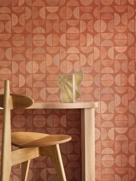 Casamance 76881222 Nature Sur Mesure - Textures Dualis Orange Brule - tapeta geometryczne półkola imitujące rafię