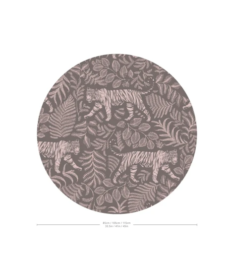 Wallcolors DOT-9126 Dots Camouflaged Tiger Gray Pink - okrągły mural w tygrysy i egzotyczną roślinność