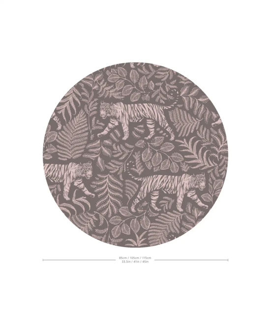 Wallcolors DOT-9126 Dots Camouflaged Tiger Gray Pink - okrągły mural w tygrysy i egzotyczną roślinność