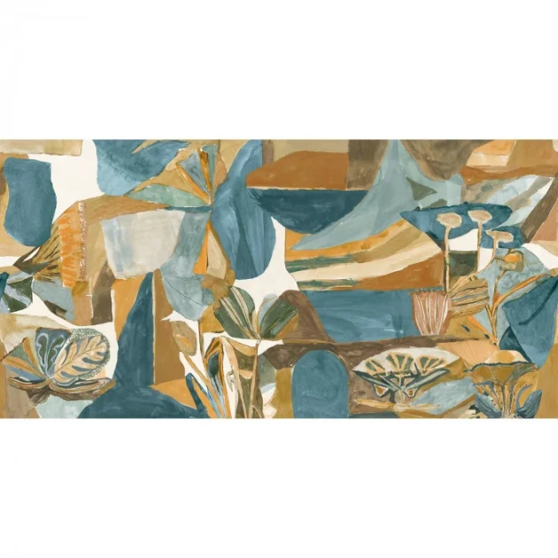 Casamance 71590406 Exploration Jardin Danse Bleu persan ambre - tekstylny mural w abstrakcyjny motyw