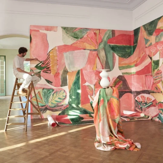 Casamance 71590304 Exploration Jardin Danse Blush multicolore - tekstylny mural w abstrakcyjny motyw