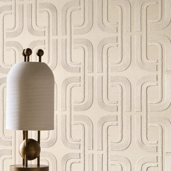 Casamance 71690100 Sensation Sensation Blanc Ivoire - tapeta z haftowanym wzorem z lnianej bawełny
