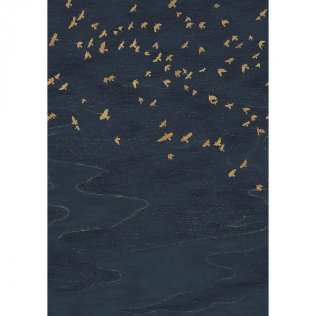 Casamance 76730610 Panoramas 4 Migration Marine/doré - mural w lecące ptaki