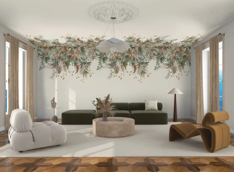 Casamance 76802242 Panoramas 4 Wisteria Ivoire/vert amande - mural w liście glicynii