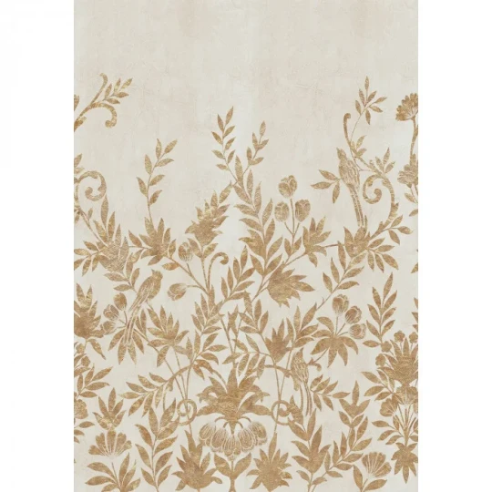 Casamance 76740712 Panoramas 4 Jardin De Diane Ivoire/doré - mural w liście i ptaki z motywem arabeski