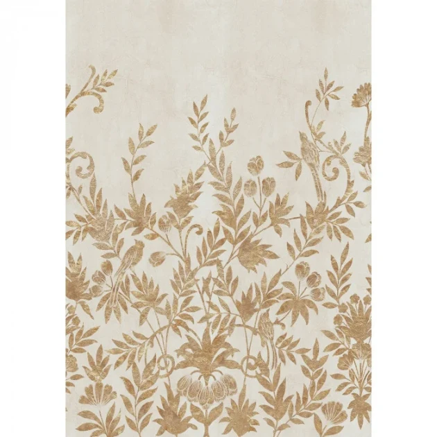 Casamance 76740712 Panoramas 4 Jardin De Diane Ivoire/doré - mural w liście i ptaki z motywem arabeski