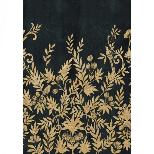 Casamance 76740916 Panoramas 4 Jardin De Diane Noir/doré - mural w liście i ptaki z motywem arabeski