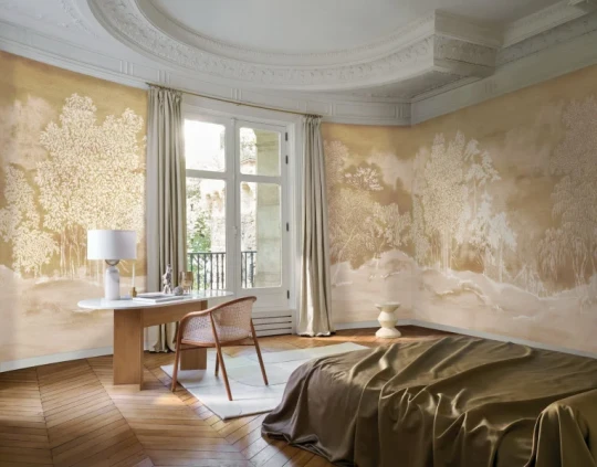 Casamance 76720202 Panoramas 4 Koraku Sauge/doré - mural w pejzaż japońskiego ogrodu