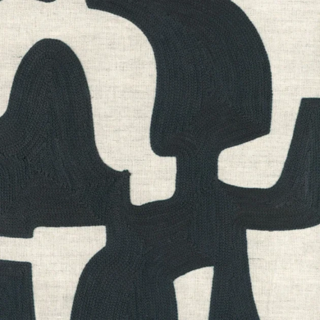 Casamance 71630470 Linessence 2 Monodie Anthracite Craie - tapeta w haftowany wzór na lnianej bawełnie