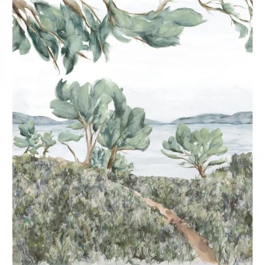 Casamance 75590508 Panoramas 2 Cap Frehel Sauge/celadon - mural strukturalny w morski krajobraz