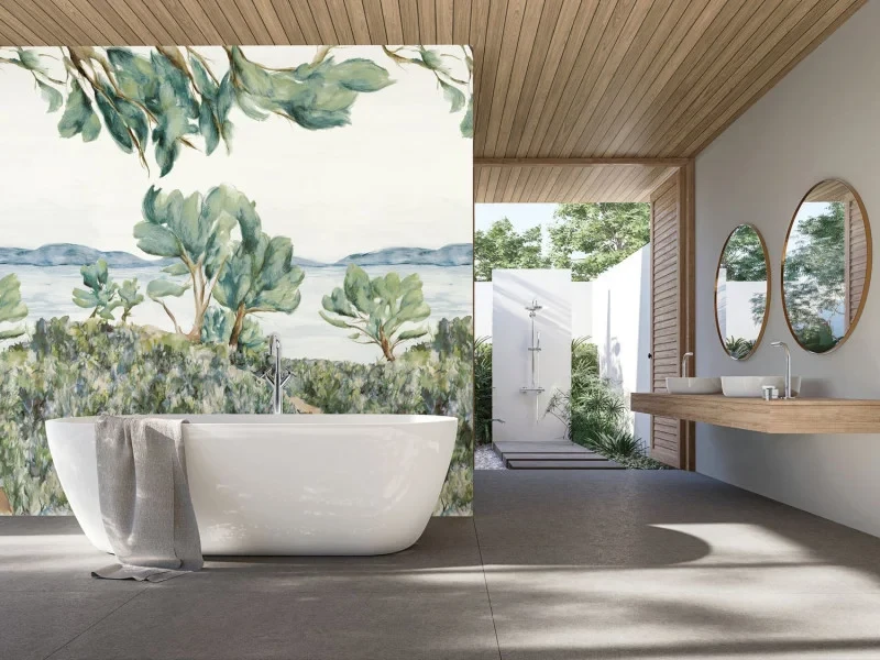 Casamance 75590508 Panoramas 2 Cap Frehel Sauge/celadon - mural strukturalny w morski krajobraz