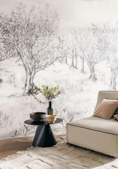 Casamance 75631324 Panoramas 2 Lauris Noir/blanc - mural strukturalny w drzewa