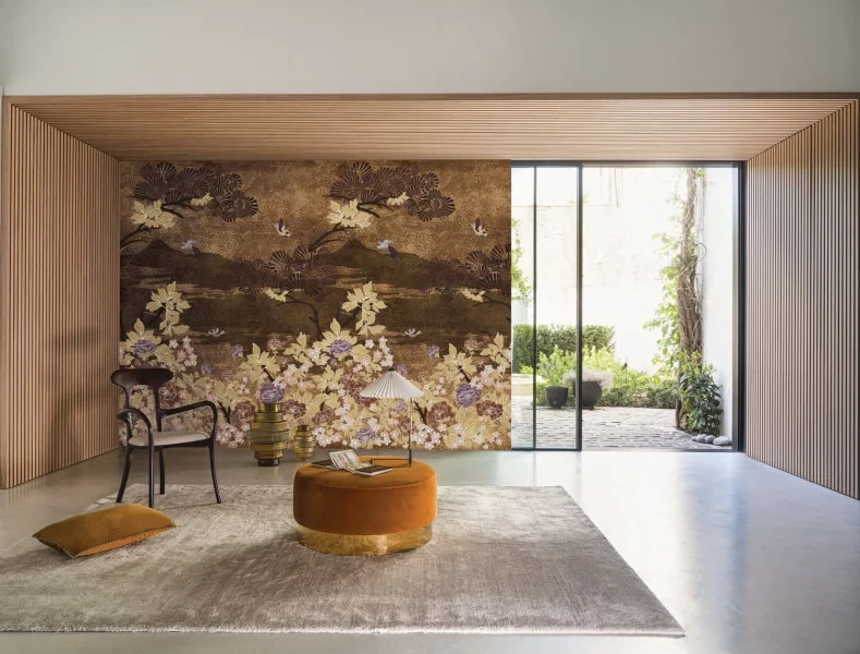 Casamance A75354078 Panoramas 2 Kansai Cuivre/doré - mural w japoński ogród