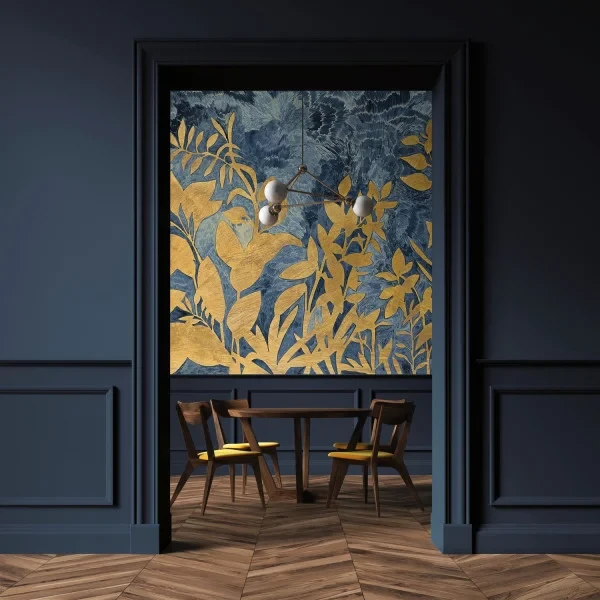 Casamance 75651934 Panoramas 2 Fleur De Lune Marine/doré - mural w złote kwiaty
