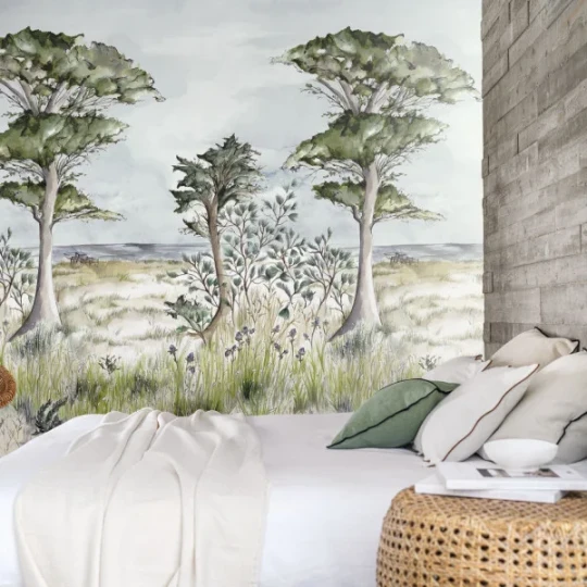 Casamance 75570100 Panoramas 2 Pornic Cypres/ciel - mural strukturalny w morski krajobraz