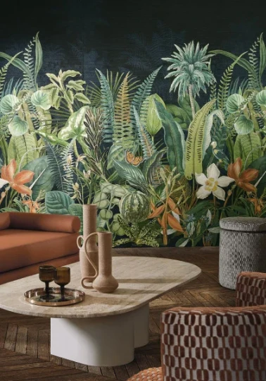 Casamance 75662036 Panoramas 2 Daintree Bleu marine/vert mousse - mural strukturalny w tropikalny las