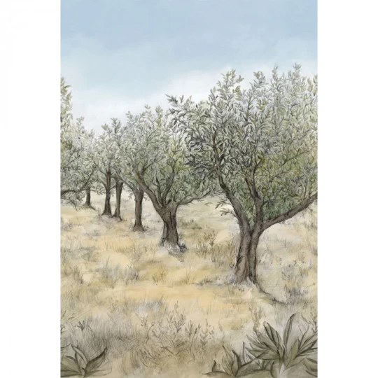 Casamance 75851222 Panoramas 2 Lauris Int Céladon/kaki - mural w drzewa