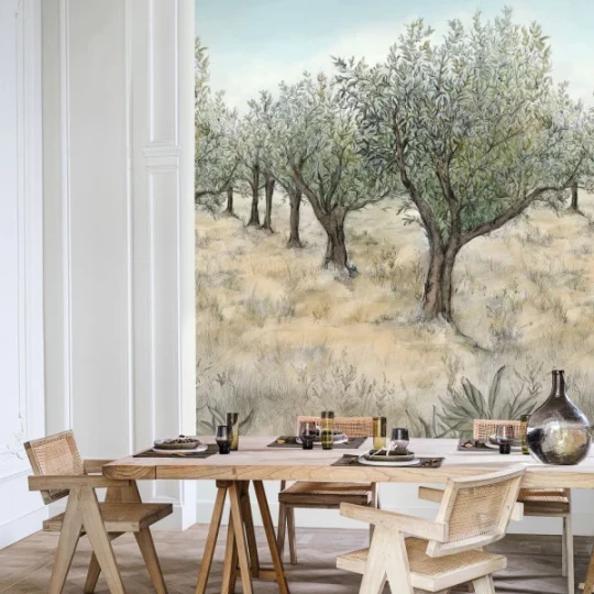 Casamance 75851222 Panoramas 2 Lauris Int Céladon/kaki - mural w drzewa