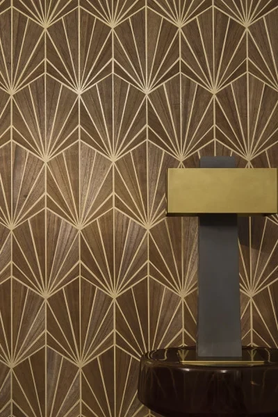 Casamance 71772140 Traversee Mythique Carbone Bronze - tapeta geometryczna z forniru drewnianego