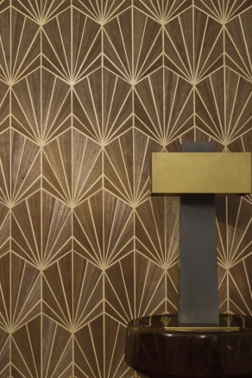 Casamance 71772140 Traversee Mythique Carbone Bronze - tapeta geometryczna z forniru drewnianego