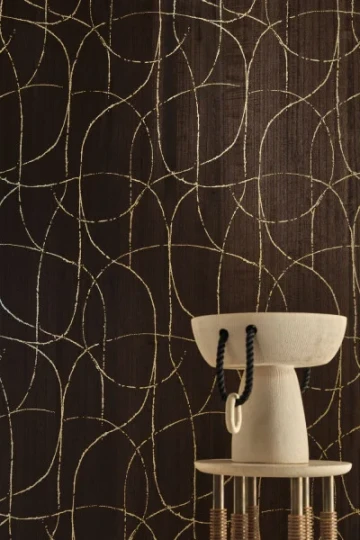 Casamance 71761630 Traversee Splendeur Ivoire or - tapeta z geometrycznym wzorem wyrytym w fornirze drewnianym