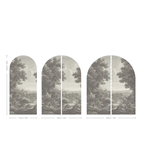Wallcolors ARCH-9107 Arch Picturesque Valley of Serenity - mural łuk w naturalny krajobraz w stylu starych rycin