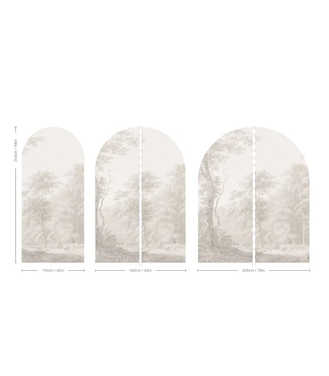 Wallcolors ARCH-9111 Arch Watercolor Grove Beige - mural łuk w leśny krajobraz w akwarelowym stylu