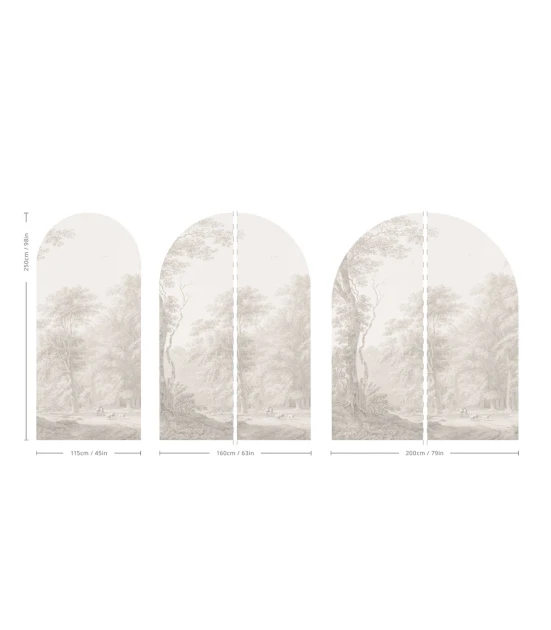 Wallcolors ARCH-9111 Arch Watercolor Grove Beige - mural łuk w leśny krajobraz w akwarelowym stylu