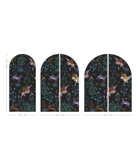 Wallcolors ARCH-9124 Arch Botanic Beast Purple - mural łuk w roślinny motyw i mityczne stworzenia