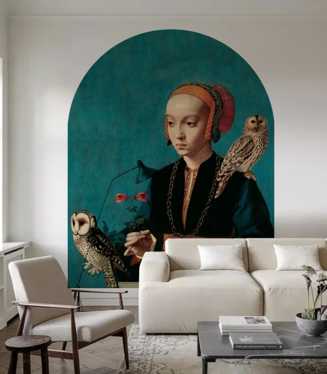 Wallcolors ARCH-9144 Arch Owl Lady - mural łuk w surrealistyczny portret