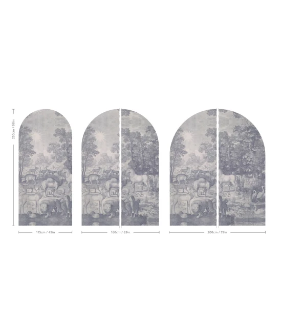 Wallcolors ARCH-9158 Arch Fauna Fresco Blue - mural łuk w zwierzęta na leśnej polanie