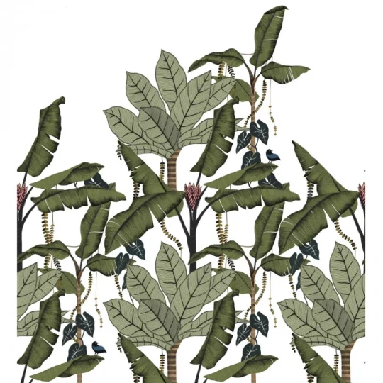 Casamance 74992140 Panoramas Jangala Blanc/vert mouss - mural w egzotyczne rośliny