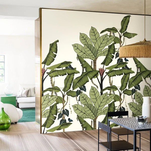 Casamance 74992140 Panoramas Jangala Blanc/vert mouss - mural w egzotyczne rośliny