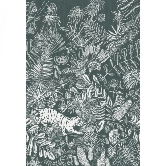 Casamance 74543684 Panoramas Pashu Bleu - mural w egzotyczną roślinność i tygrysy