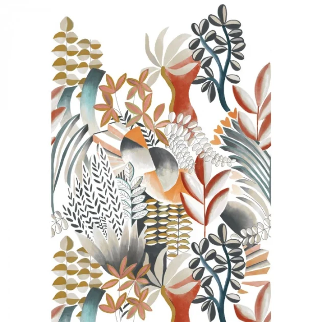 Casamance 74870202 Panoramas Artemis Blanc/multicolore - mural w roślinny motyw w geometrycznym stylu