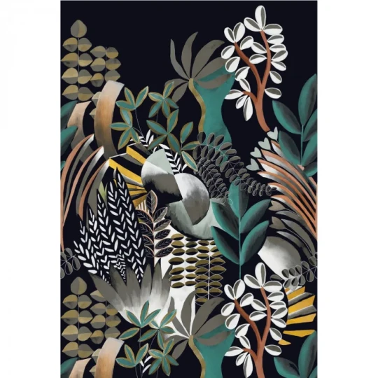 Casamance 74870304 Panoramas Artemis Noir/emeraude - mural w roślinny motyw w geometrycznym stylu