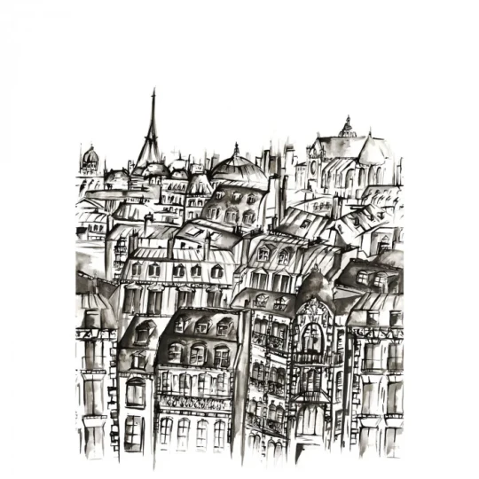 Casamance 74981834 Panoramas Grands Boulevards Noir/blanc - ręcznie rysowany mural w paryskie kamienice