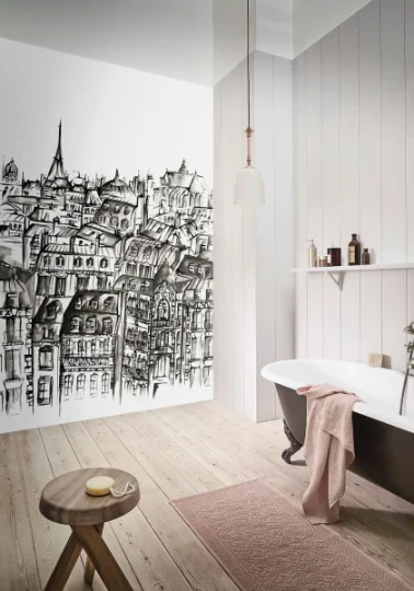 Casamance 74981834 Panoramas Grands Boulevards Noir/blanc - ręcznie rysowany mural w paryskie kamienice