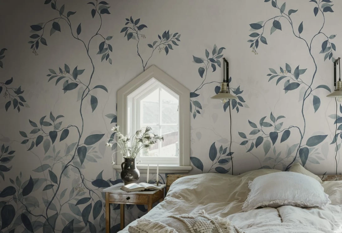 Sandberg S10519 Tradgarden Josefine Blue - mural w łodygi malowane akwarelą