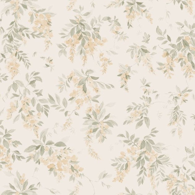 Sandberg S10505 Tradgarden Lovisa Spring Green - tapeta w kwitnące gałęzie glicynii malowane akwarelami
