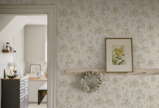 Sandberg S10505 Tradgarden Lovisa Spring Green - tapeta w kwitnące gałęzie glicynii malowane akwarelami