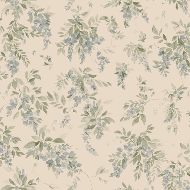 Sandberg S10507 Tradgarden Lovisa Blue - tapeta w kwitnące gałęzie glicynii malowane akwarelami