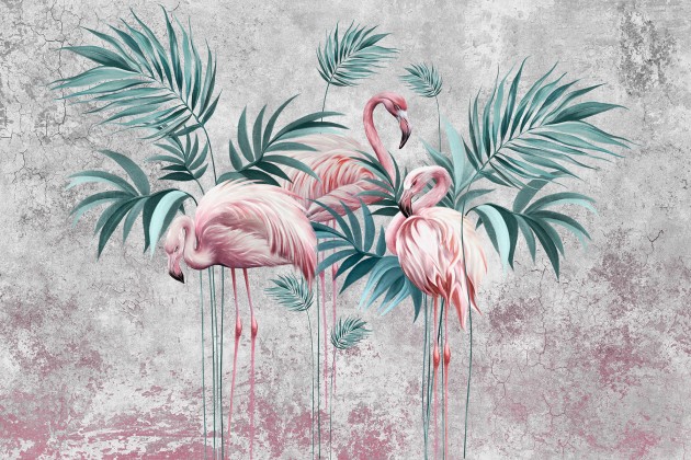 Lorenso TPA 1124 0113 00 Lofin - mural we flamingi na betonowym tle
