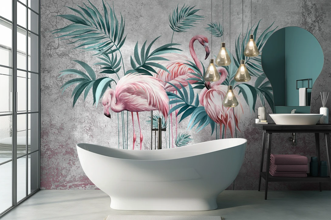 Lorenso TPA 1124 0113 00 Lofin - mural we flamingi na betonowym tle