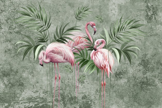 Lorenso TPA 1124 0113 04 Lofin - mural we flamingi na betonowym tle