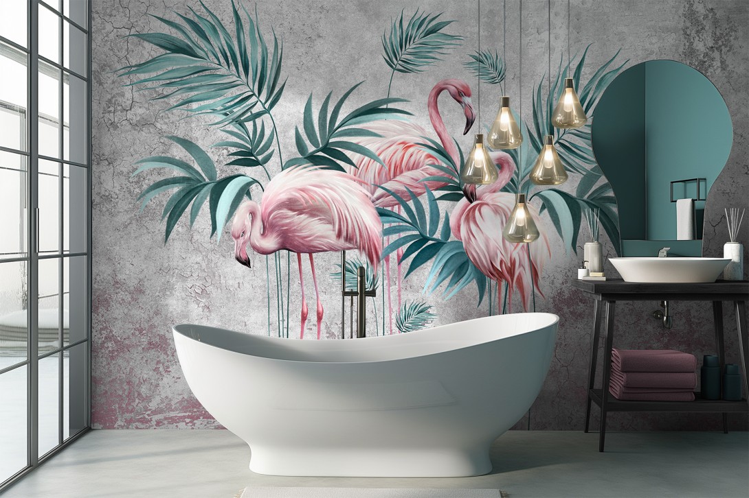 Lorenso TPA 1124 0113 04 Lofin - mural we flamingi na betonowym tle
