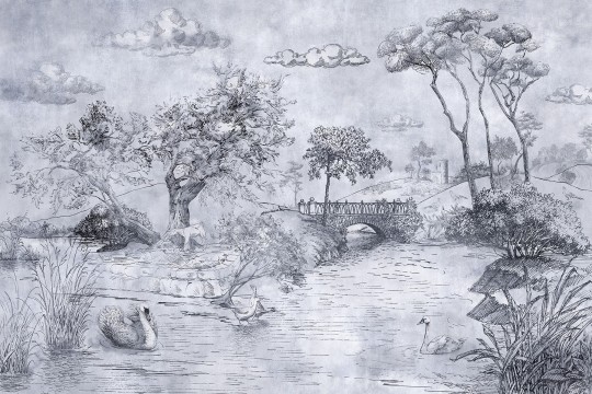 Lorenso TPA 0824 0106 04 Riveria - mural w roślinny krajobraz inspirowany starymi rycinami